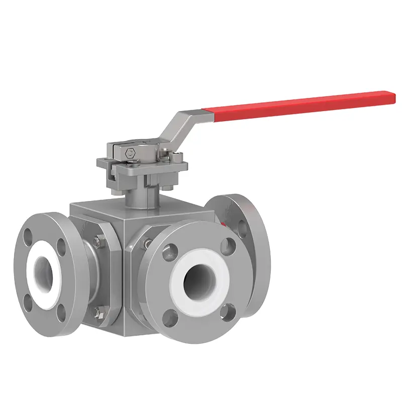 Βαλβίδα τριών δρόμων με επένδυση PTFE.